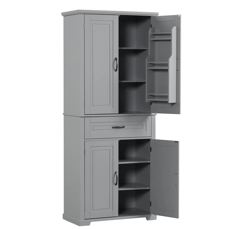 Tall Freestanding Bathroom Storage Cabinet with Doors Drawer Adjustable Shelves Grey
