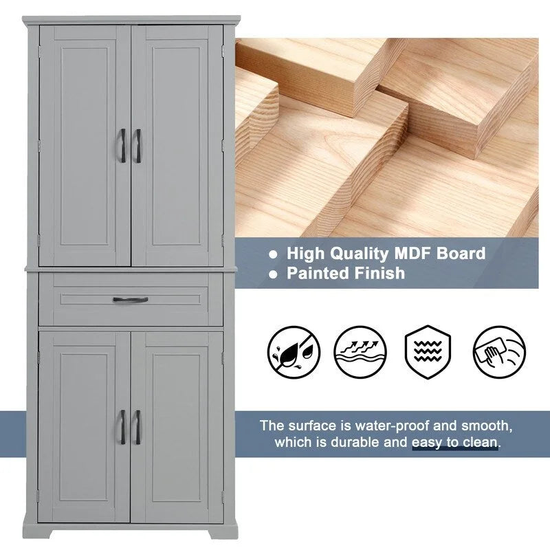 Tall Freestanding Bathroom Storage Cabinet with Doors Drawer Adjustable Shelves Grey