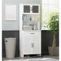 Tall Freestanding Storage Cabinet with Louver Doors Glass Doors and Drawer White