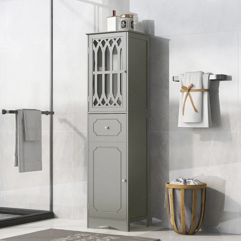 Slim Bathroom Storage Cabinet with Drawer and Acrylic Door