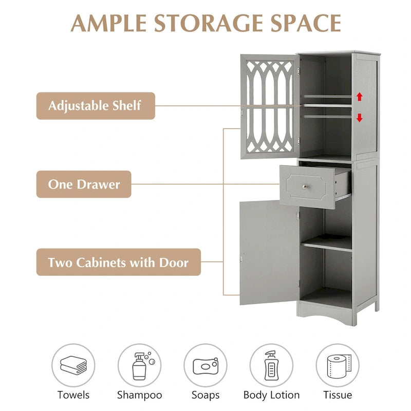 Slim Bathroom Storage Cabinet with Drawer and Acrylic Door