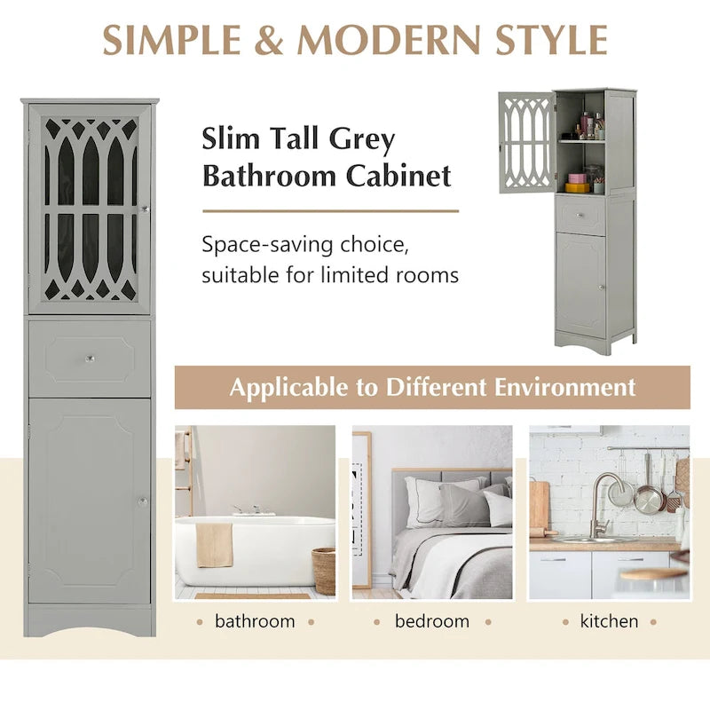 Slim Bathroom Storage Cabinet with Drawer and Acrylic Door