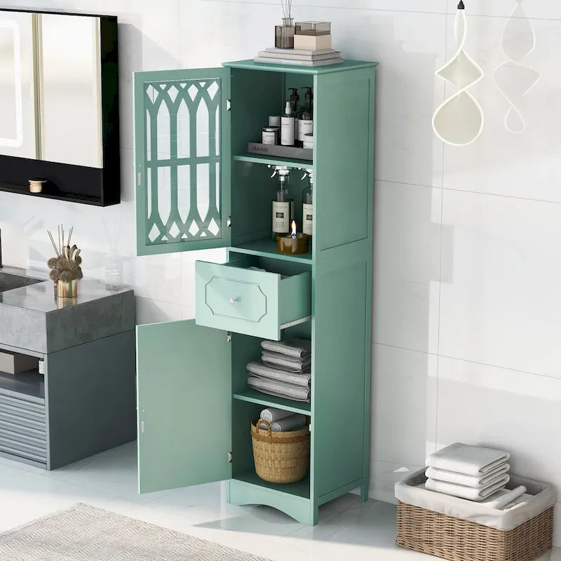 Slim Bathroom Storage Cabinet with Drawer and Acrylic Door