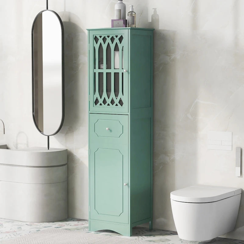 Slim Bathroom Storage Cabinet with Drawer and Acrylic Door