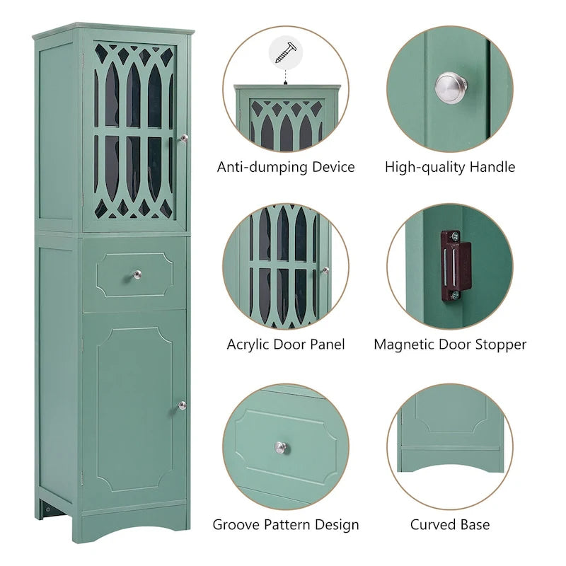 Slim Bathroom Storage Cabinet with Drawer and Acrylic Door