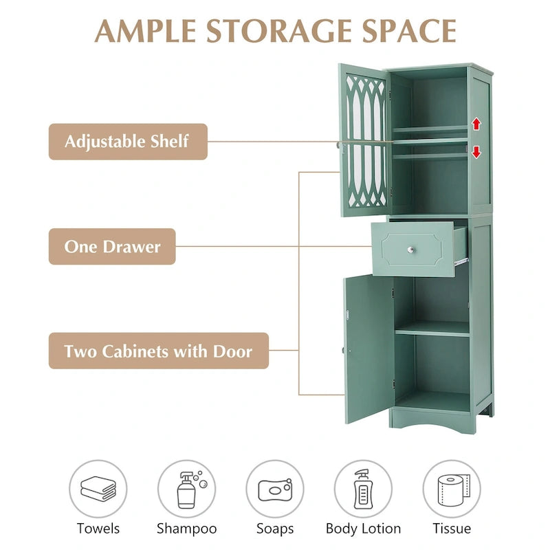 Slim Bathroom Storage Cabinet with Drawer and Acrylic Door