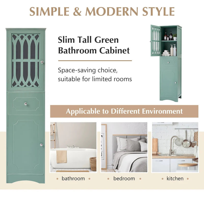 Slim Bathroom Storage Cabinet with Drawer and Acrylic Door