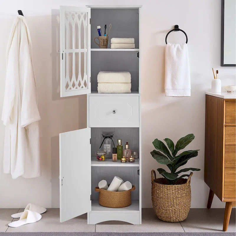 Slim Bathroom Storage Cabinet with Drawer and Acrylic Door