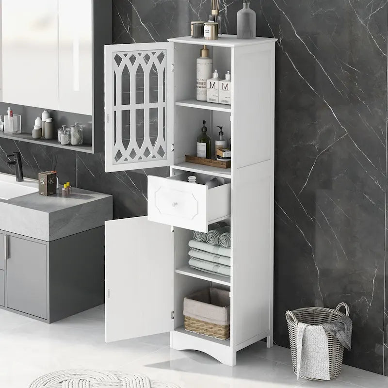 Slim Bathroom Storage Cabinet with Drawer and Acrylic Door