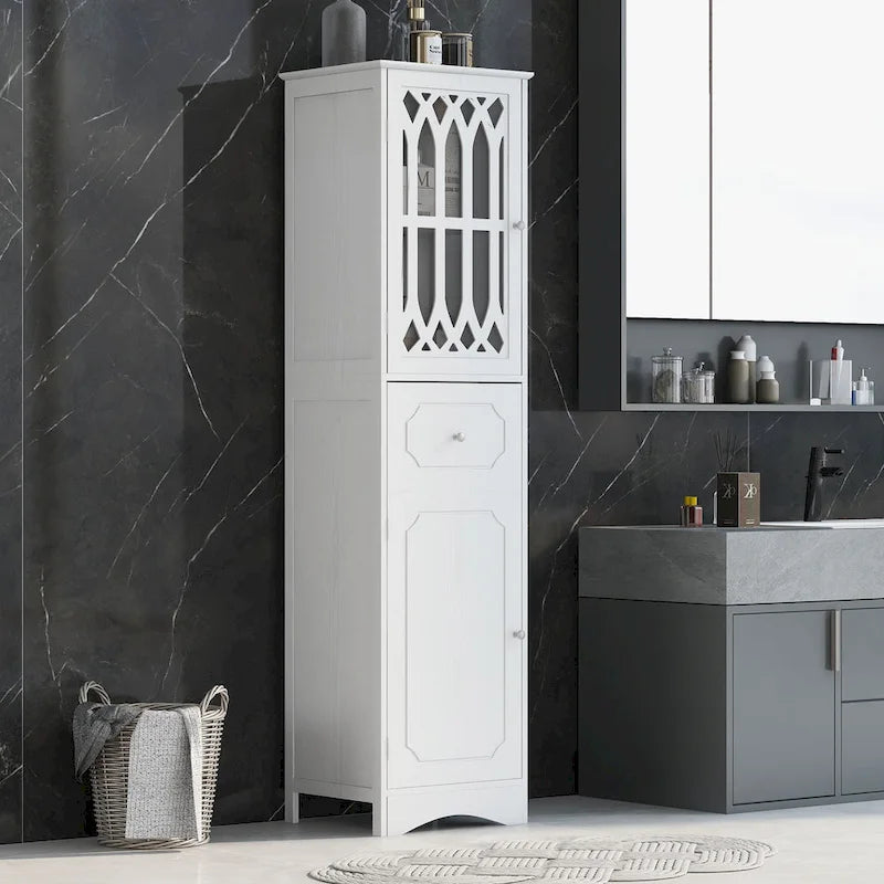 Slim Bathroom Storage Cabinet with Drawer and Acrylic Door