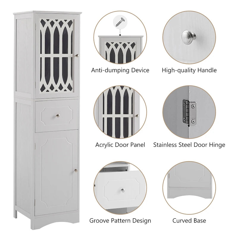 Slim Bathroom Storage Cabinet with Drawer and Acrylic Door