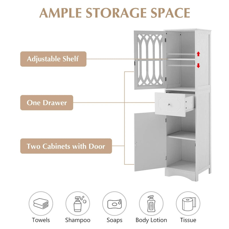 Slim Bathroom Storage Cabinet with Drawer and Acrylic Door