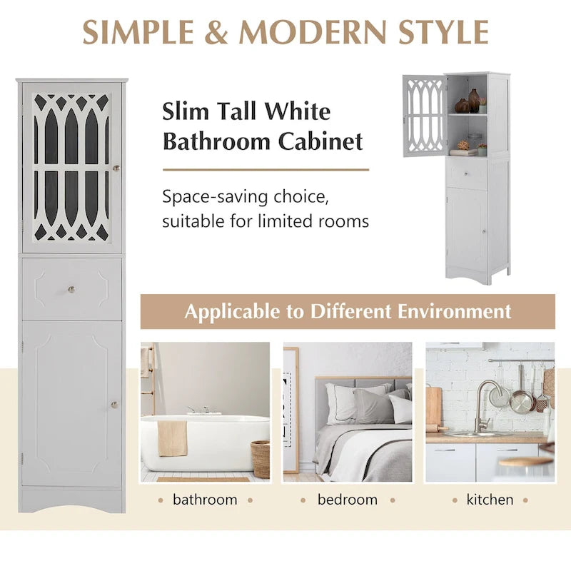 Slim Bathroom Storage Cabinet with Drawer and Acrylic Door