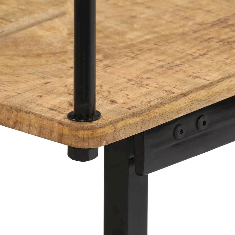 Solid Mango Wood Bench with Black Iron Back Frame Industrial Style