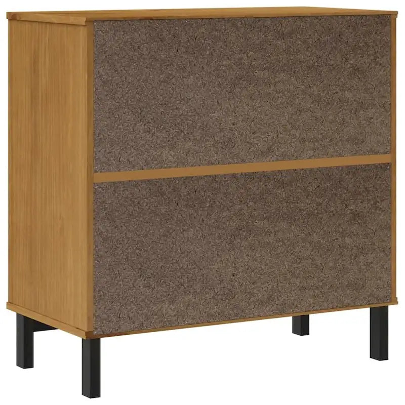 Solid Pine Wood Sideboard with Glass Door, Two Drawers, Brown Oak
