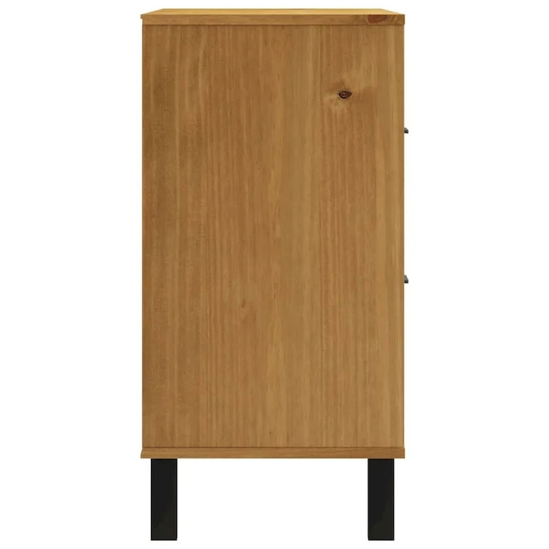 Solid Pine Wood Sideboard with Glass Door, Two Drawers, Brown Oak