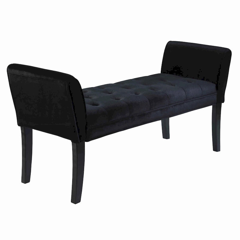 Fabric Button Tufted Padded Bench with Flared Cushioned Armrests, Black - 19 H x 53 W x 18 L Inches