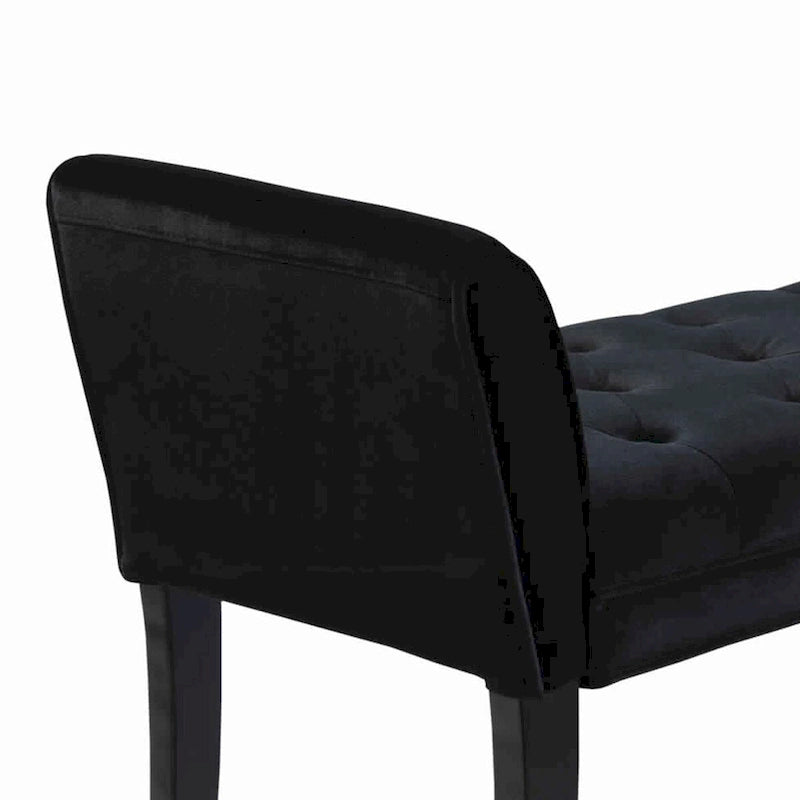Fabric Button Tufted Padded Bench with Flared Cushioned Armrests, Black - 19 H x 53 W x 18 L Inches