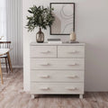 5-Drawer Solid Pine Wood Sideboard Buffet Console Cabinet with Wooden Handles, Natural White