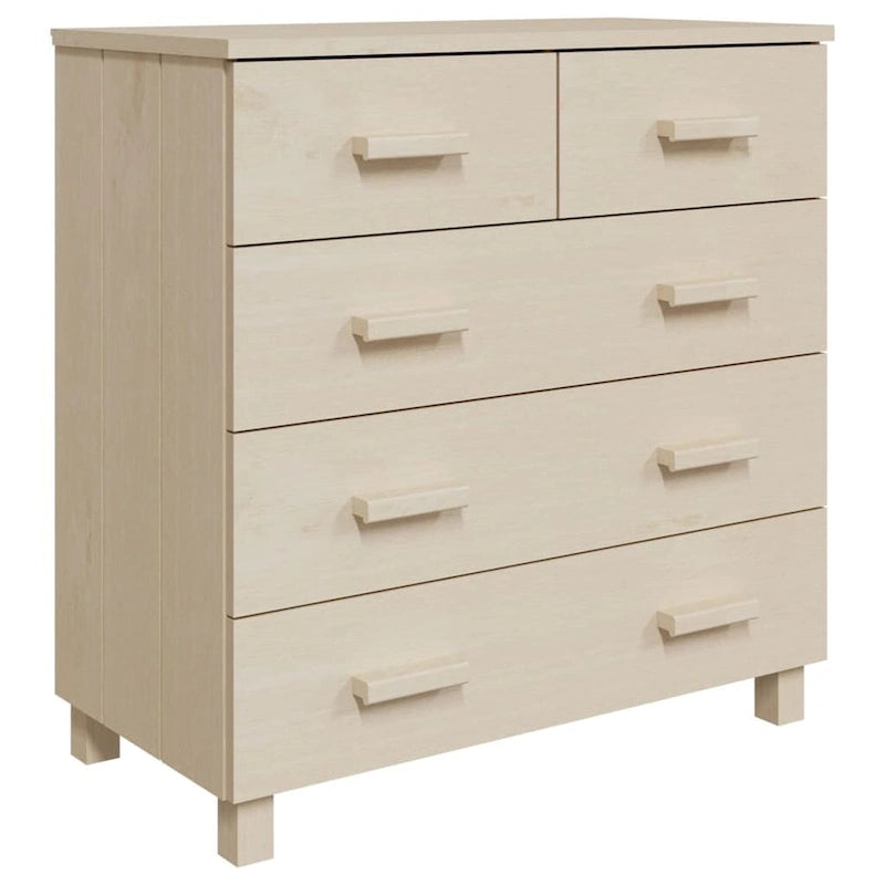 5-Drawer Solid Pine Wood Sideboard Buffet Console Cabinet with Wooden Handles, Natural White