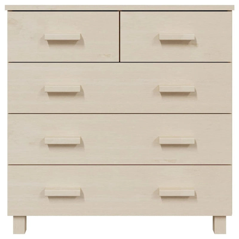 5-Drawer Solid Pine Wood Sideboard Buffet Console Cabinet with Wooden Handles, Natural White