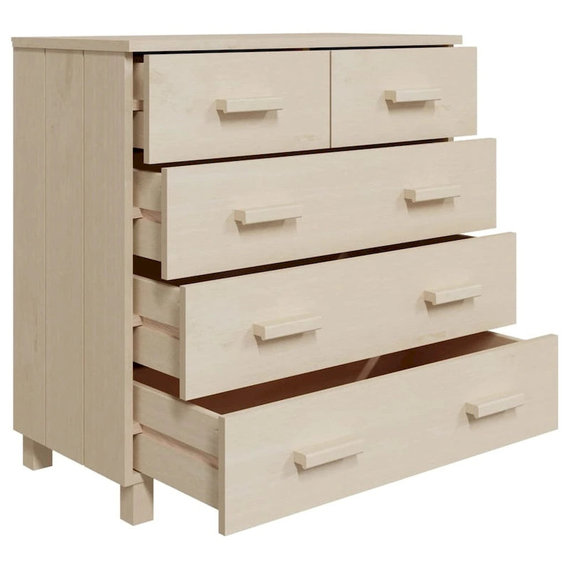 5-Drawer Solid Pine Wood Sideboard Buffet Console Cabinet with Wooden Handles, Natural White