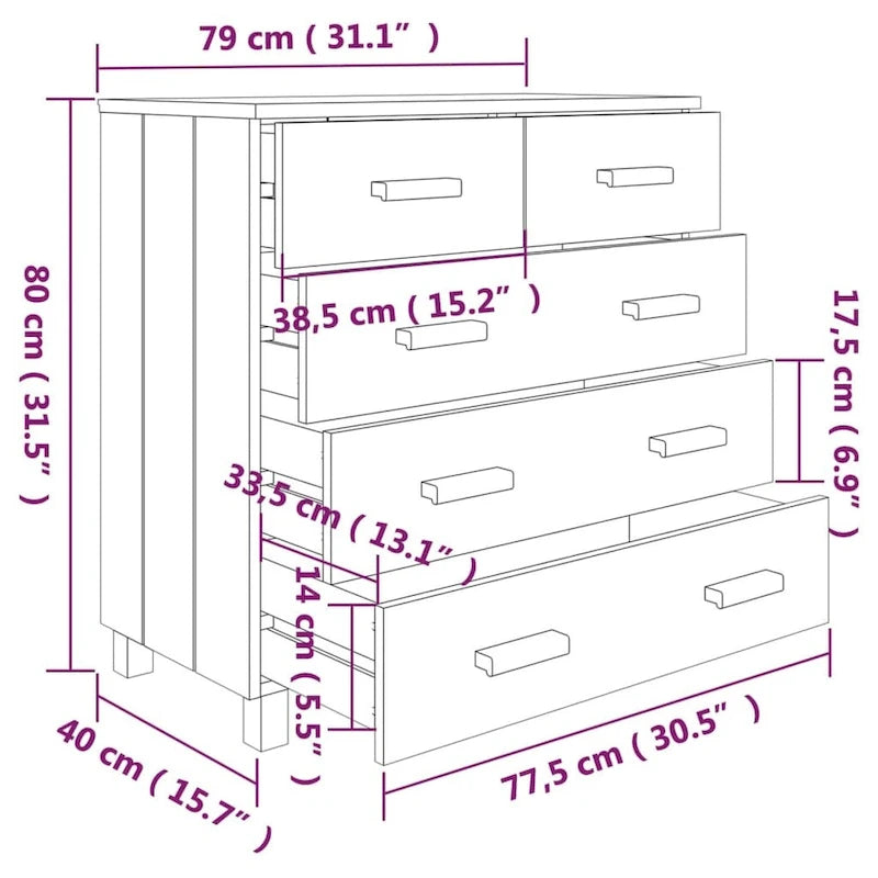5-Drawer Solid Pine Wood Sideboard Buffet Console Cabinet with Wooden Handles, Natural White
