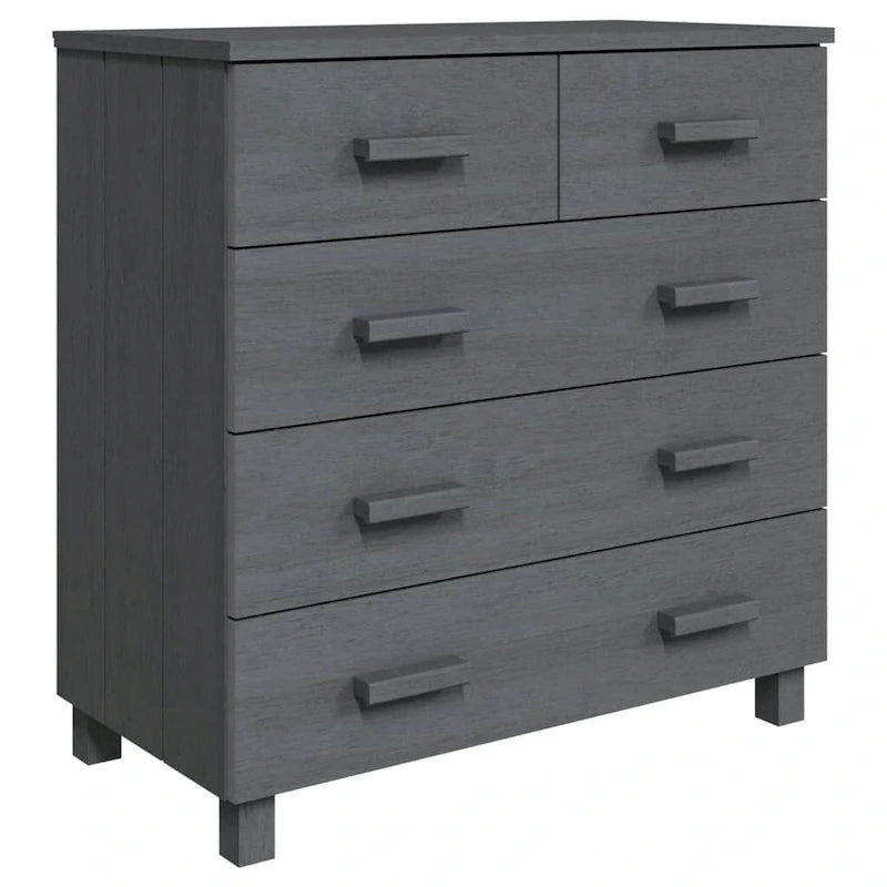 5-Drawer Solid Pine Wood Sideboard Buffet Console Cabinet with Wooden Handles, Natural White