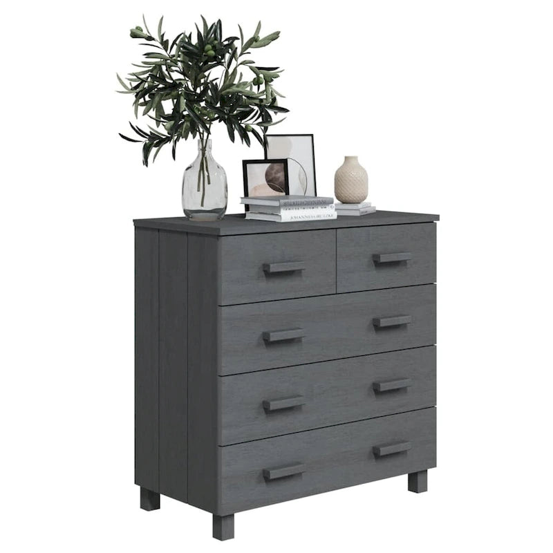 5-Drawer Solid Pine Wood Sideboard Buffet Console Cabinet with Wooden Handles, Natural White