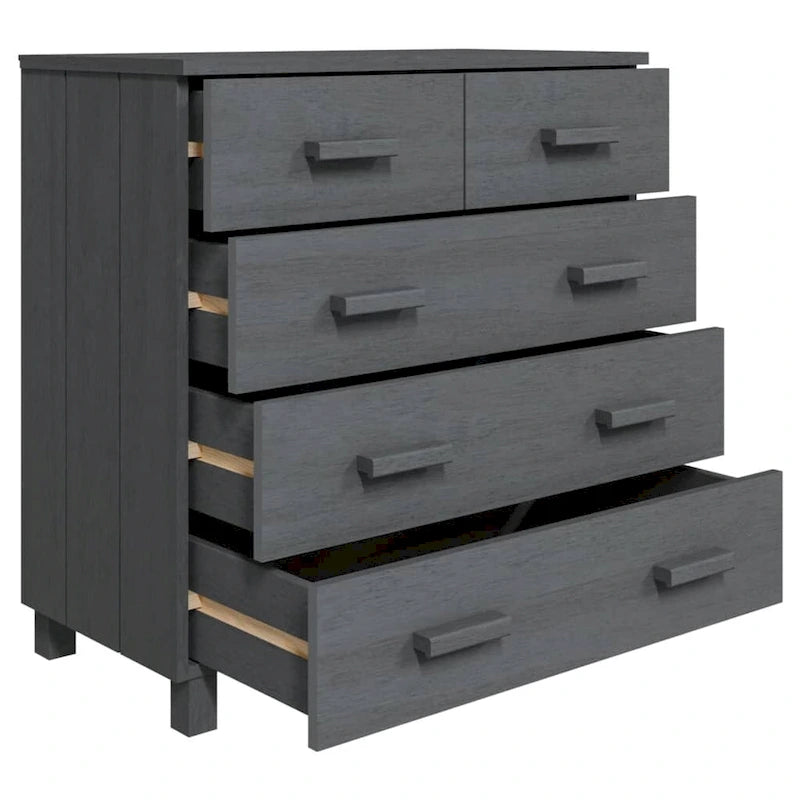 5-Drawer Solid Pine Wood Sideboard Buffet Console Cabinet with Wooden Handles, Natural White