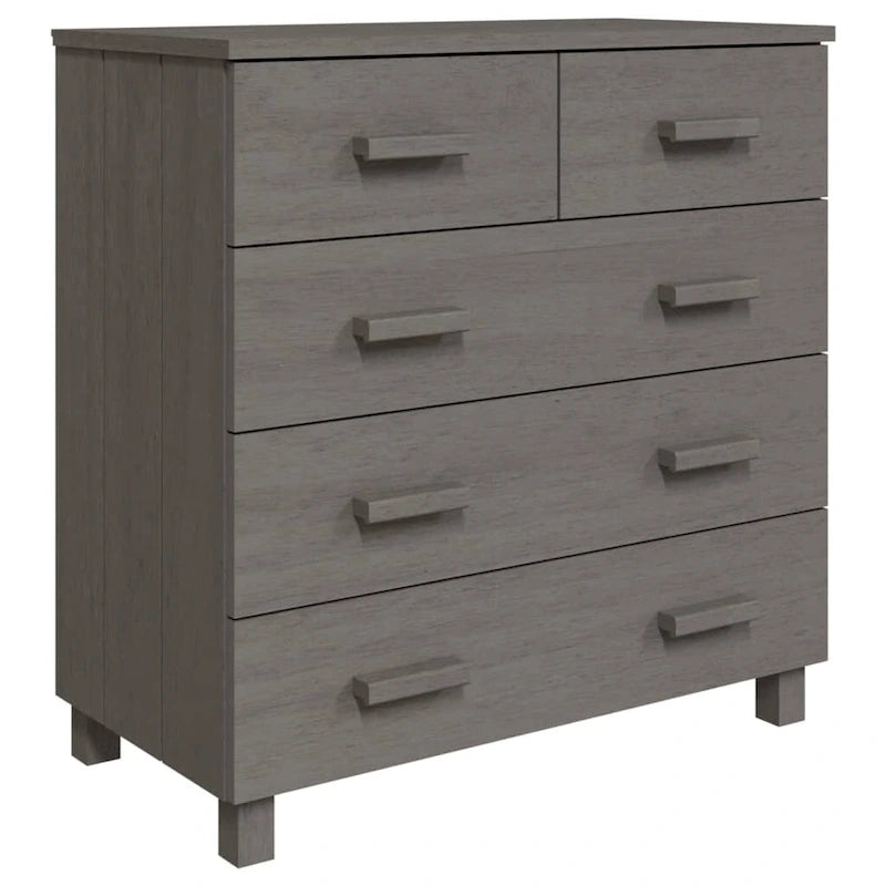 5-Drawer Solid Pine Wood Sideboard Buffet Console Cabinet with Wooden Handles, Natural White