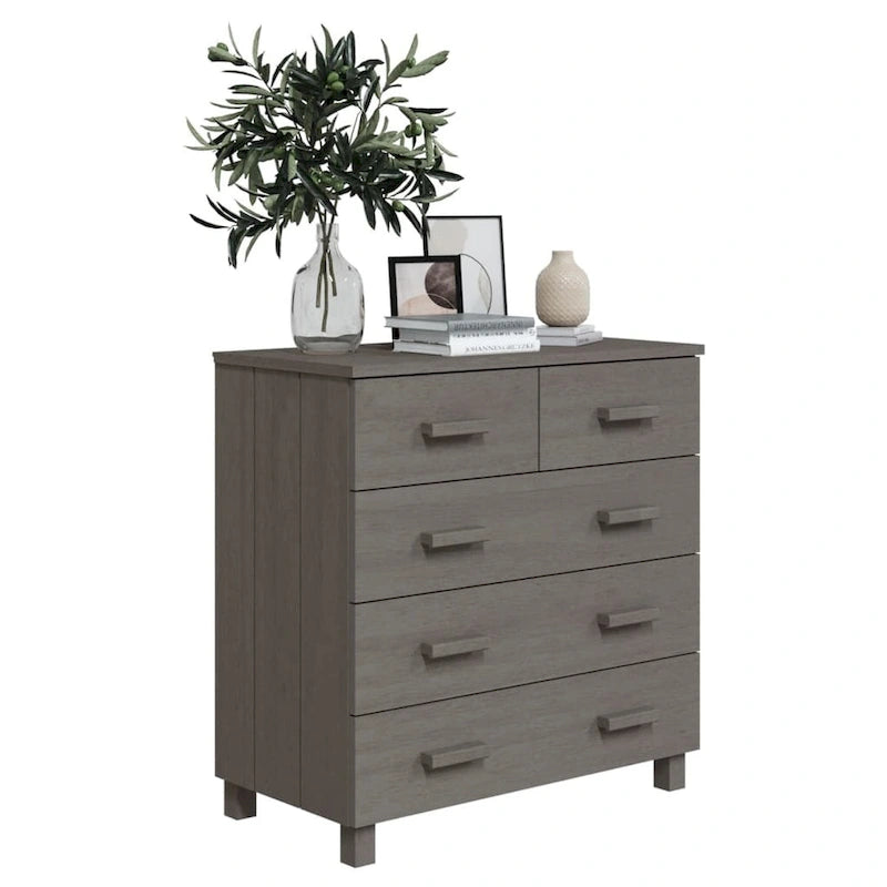 5-Drawer Solid Pine Wood Sideboard Buffet Console Cabinet with Wooden Handles, Natural White