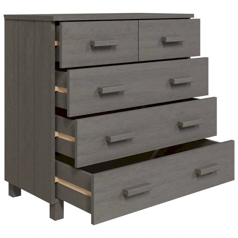 5-Drawer Solid Pine Wood Sideboard Buffet Console Cabinet with Wooden Handles, Natural White