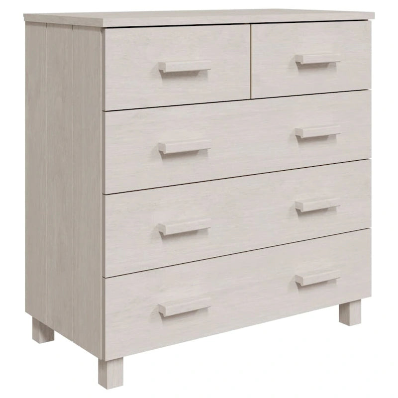 5-Drawer Solid Pine Wood Sideboard Buffet Console Cabinet with Wooden Handles, Natural White