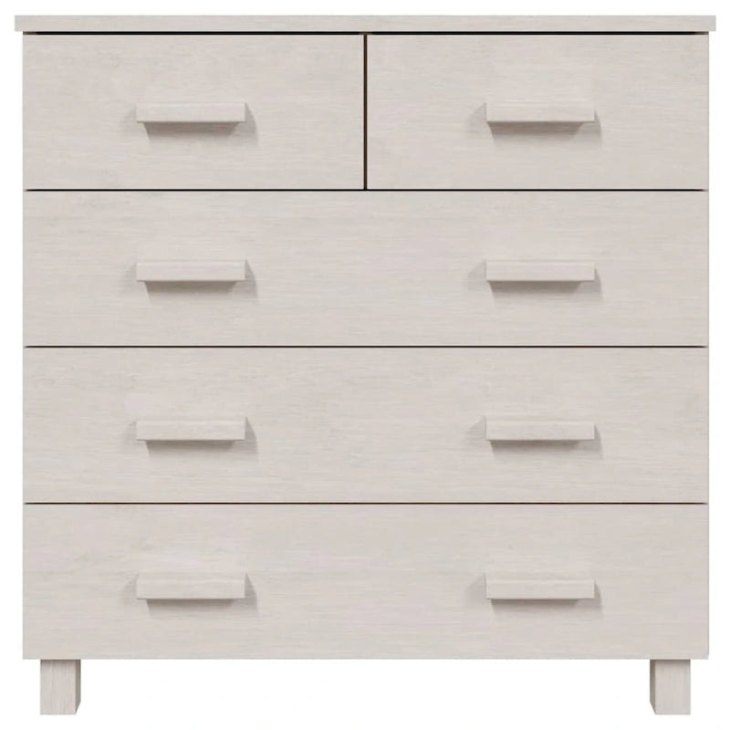 5-Drawer Solid Pine Wood Sideboard Buffet Console Cabinet with Wooden Handles, Natural White