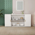 Wooden Sideboard Cabinet with 2 Solid Doors and Fluted Glass Door