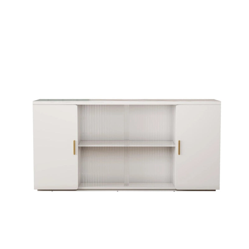 Wooden Sideboard Cabinet with 2 Solid Doors and Fluted Glass Door