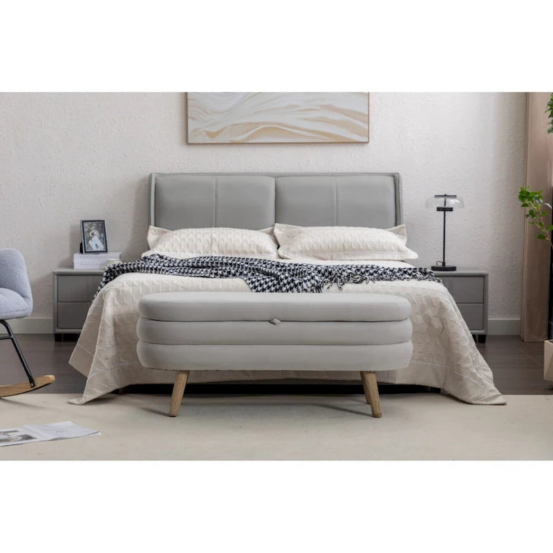 Velvet Fabric Storage Bench Bedroom Bench With Wood Legs For Living Room Bedroom Indoor
