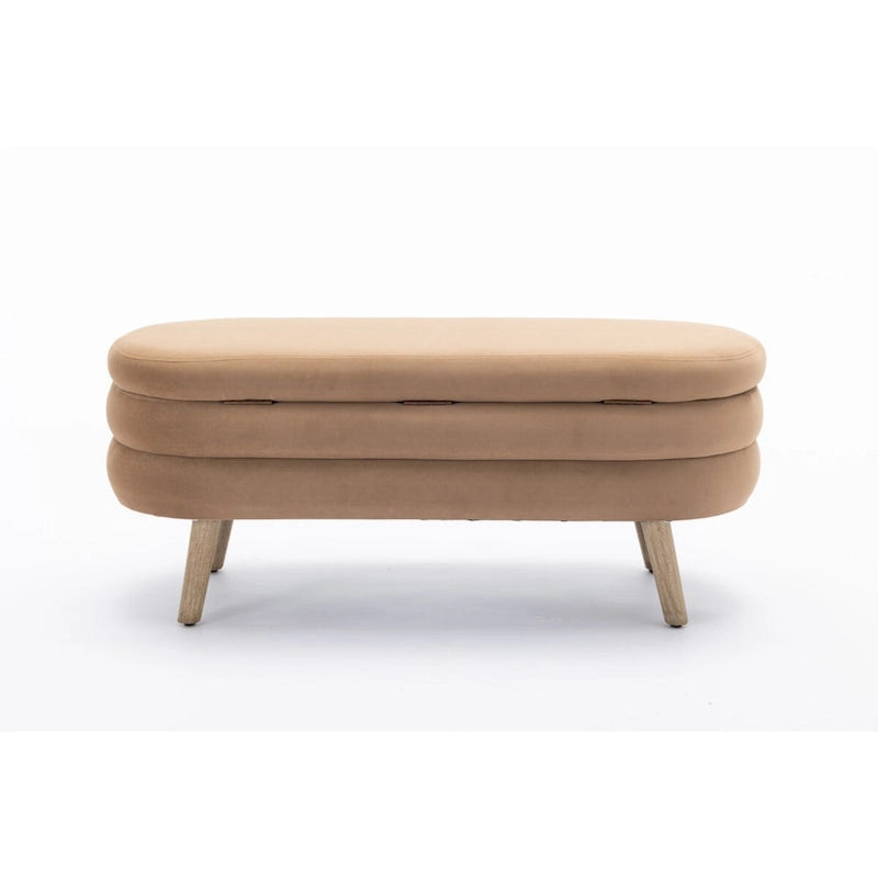Velvet Fabric Storage Bench Bedroom Bench With Wood Legs For Living Room Bedroom Indoor