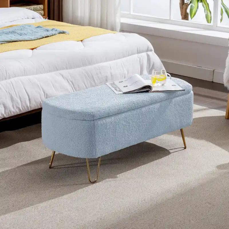 Upholstered Storage Ottoman Bench with Gold Hairpin Legs Faux Fur