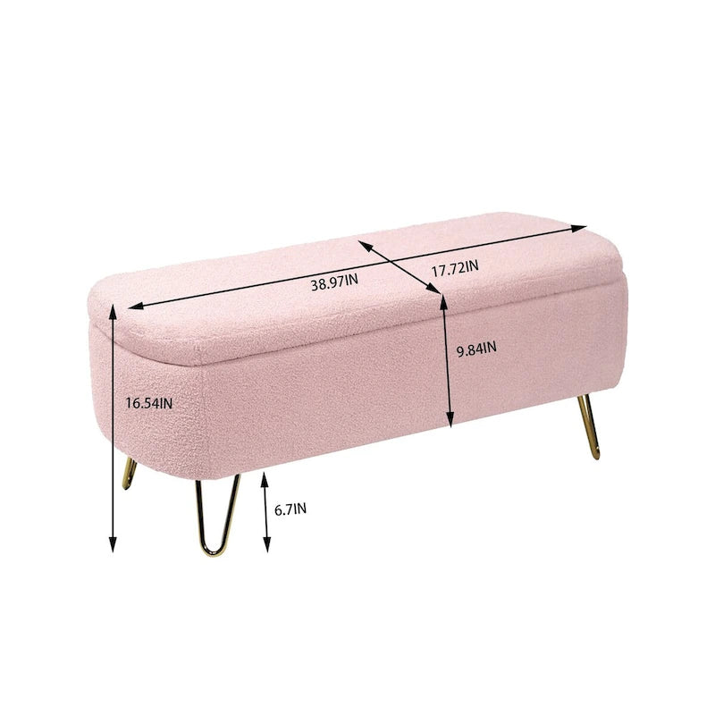 Upholstered Storage Ottoman Bench with Gold Hairpin Legs Faux Fur