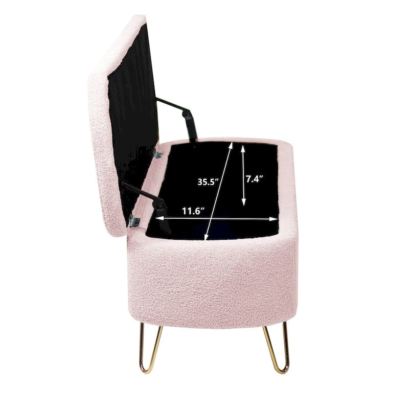 Upholstered Storage Ottoman Bench with Gold Hairpin Legs Faux Fur