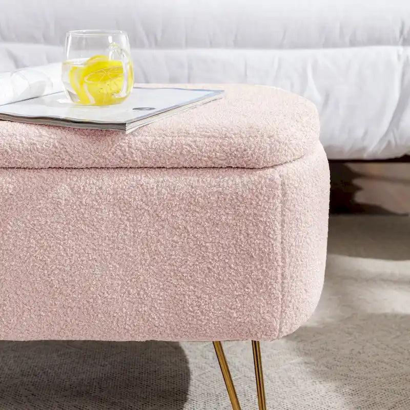Upholstered Storage Ottoman Bench with Gold Hairpin Legs Faux Fur