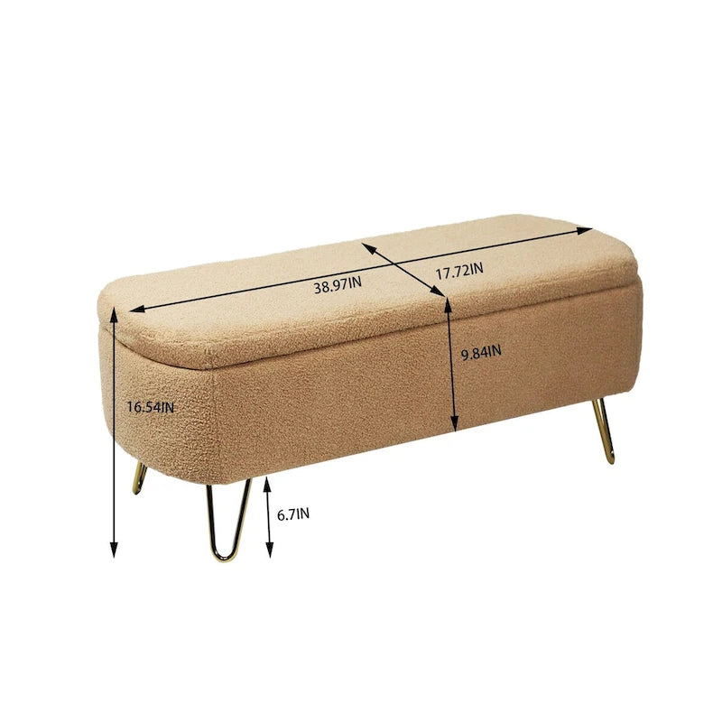 Upholstered Storage Ottoman Bench with Gold Hairpin Legs Faux Fur
