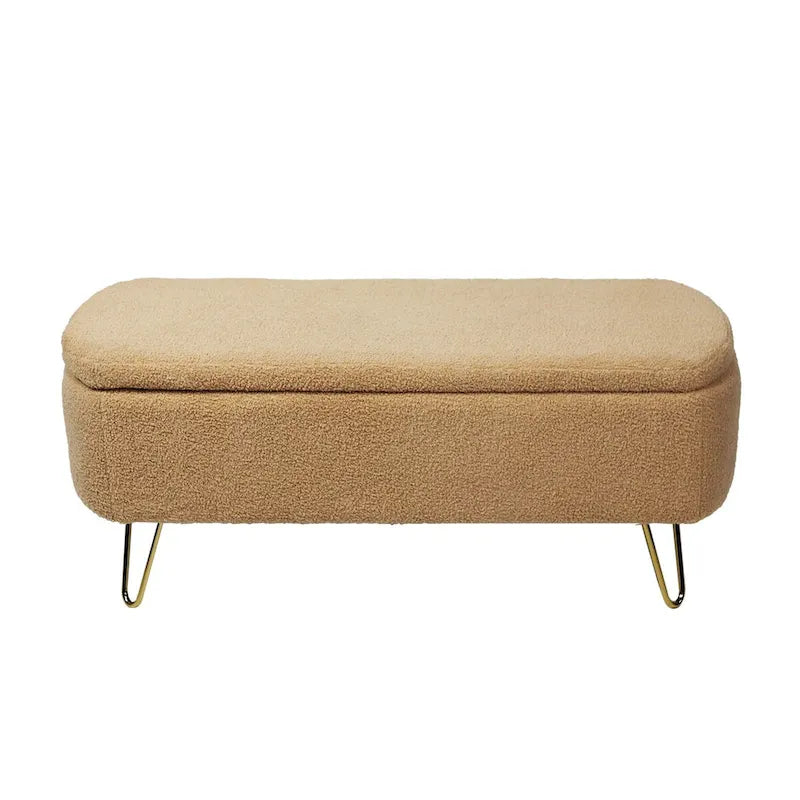 Upholstered Storage Ottoman Bench with Gold Hairpin Legs Faux Fur