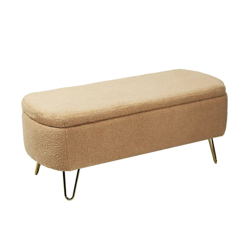 Upholstered Storage Ottoman Bench with Gold Hairpin Legs Faux Fur
