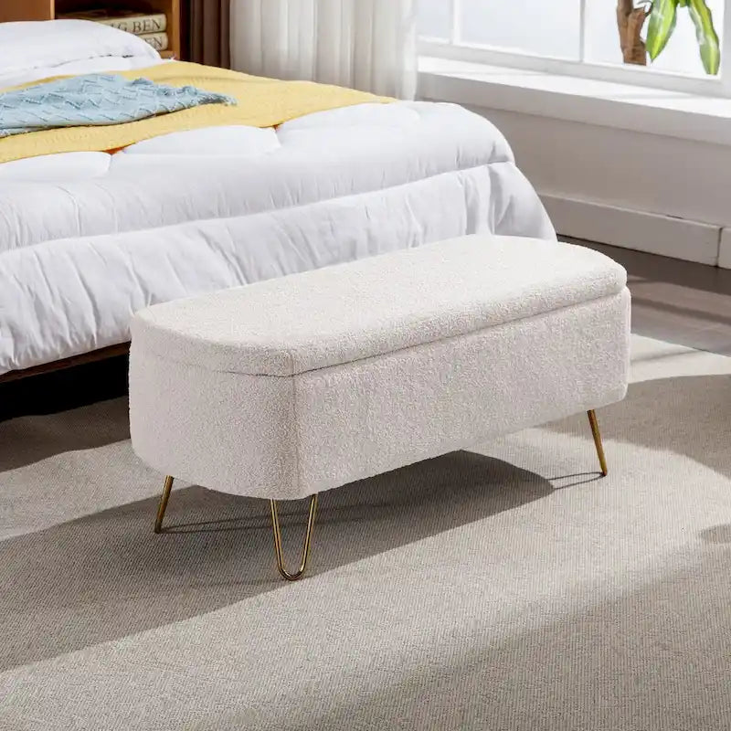 Upholstered Storage Ottoman Bench with Gold Hairpin Legs Faux Fur