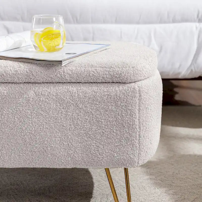 Upholstered Storage Ottoman Bench with Gold Hairpin Legs Faux Fur