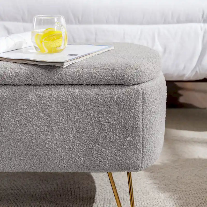 Upholstered Storage Ottoman Bench with Gold Hairpin Legs Faux Fur