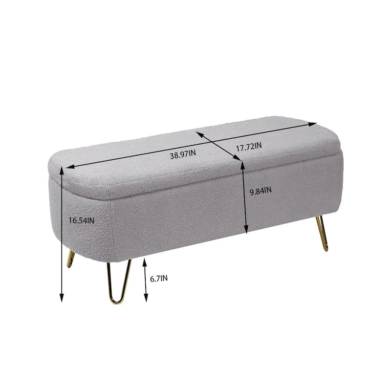 Upholstered Storage Ottoman Bench with Gold Hairpin Legs Faux Fur